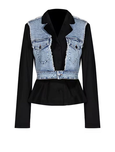 Denim Contrast Black Blazer