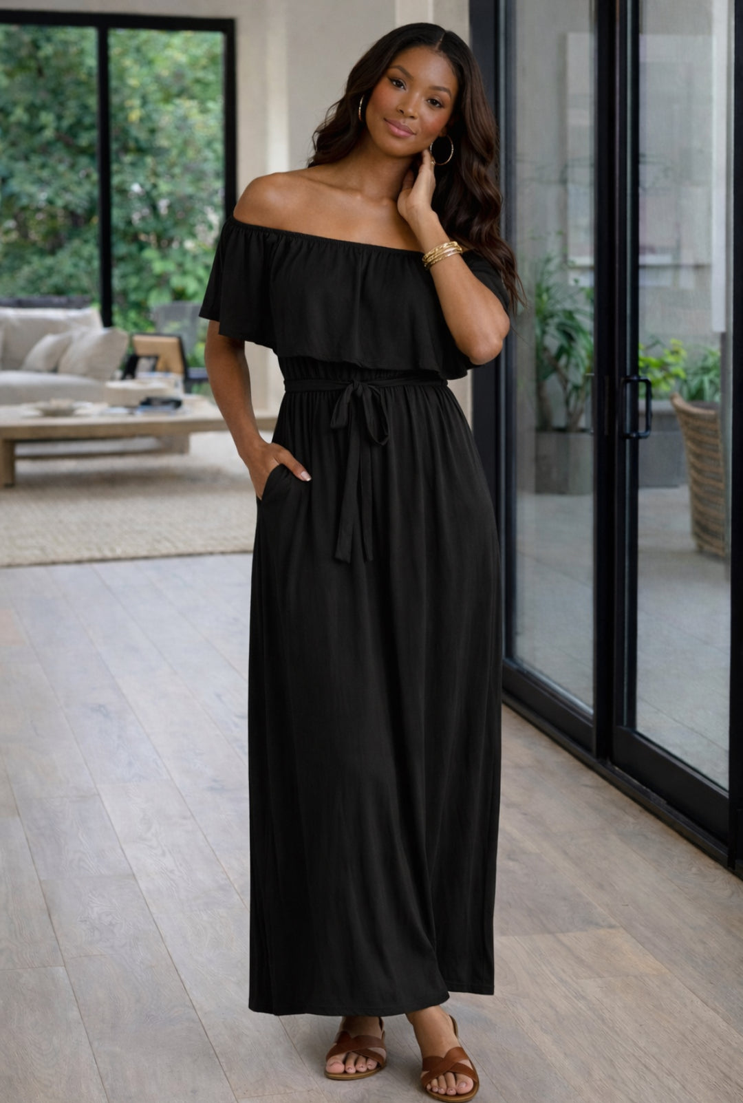 green emerald velvet dress Ella Black Off Shoulder Formal Maxi Dress - US 0 main image 0