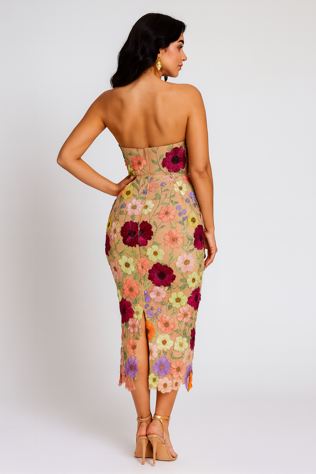 Garden Bloom Strapless Midi Dress