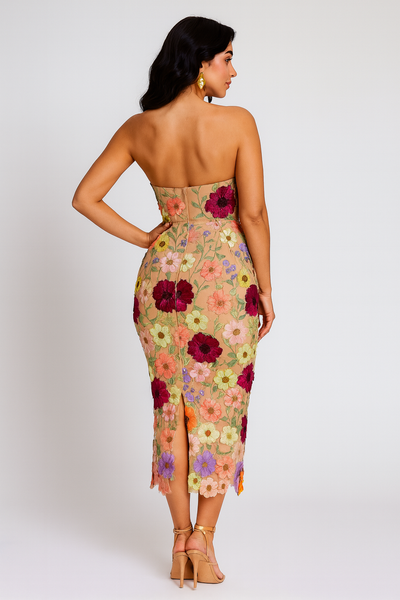 Garden Bloom Strapless Midi Dress