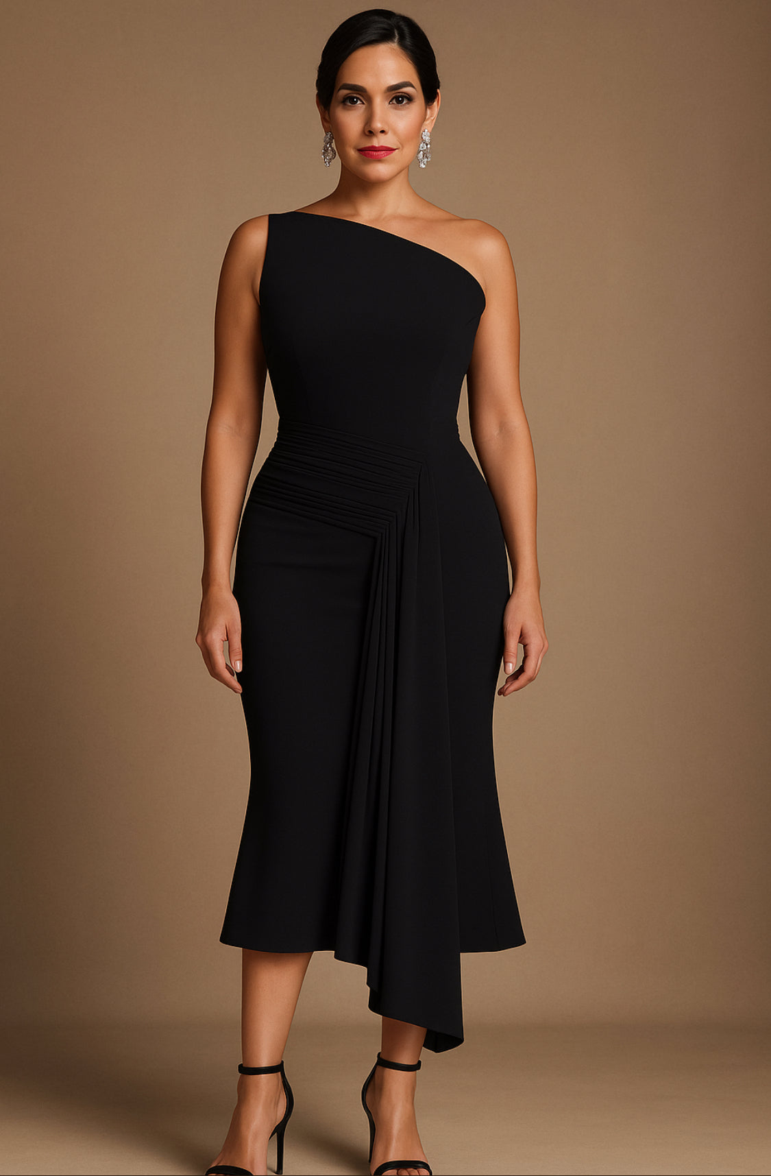 Noir Cascade Midi Dress