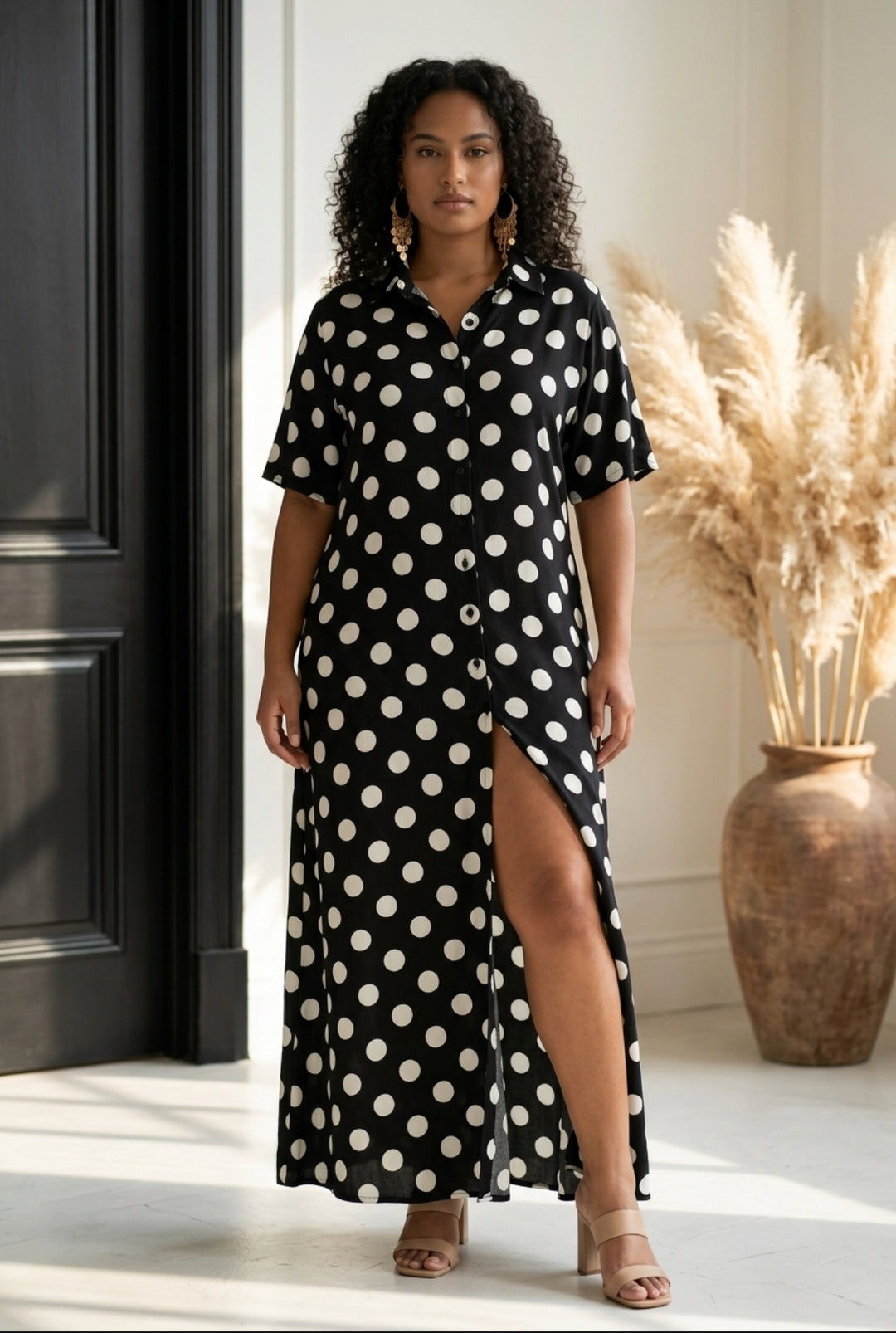 Polka Dot Button Down Shirt Dress Small (4-6) / Black by Moody Fitzs Boutique