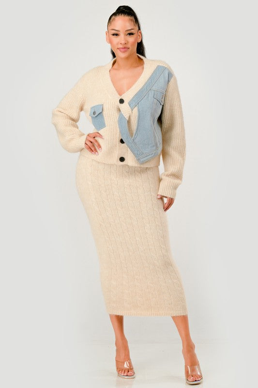 Cozy Chic Denim-Detail Knit Set