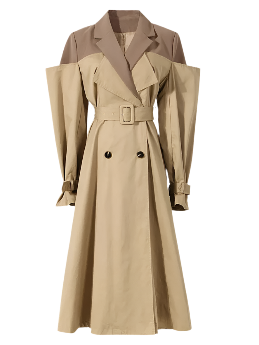The Monroe Colorblock Trench Coat - Khaki