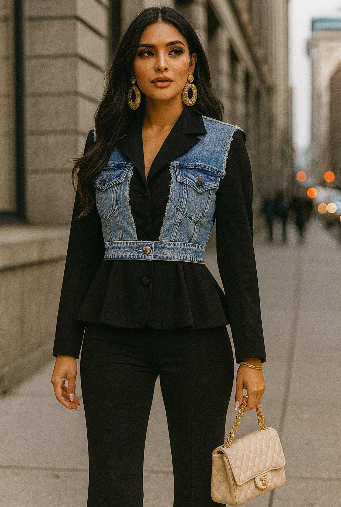 Denim Contrast Black Blazer