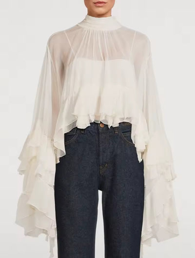 Ethereal Ruffle Sleeve Sheer Blouse