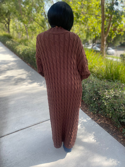 Long Cable Knit Open Front Cardigan