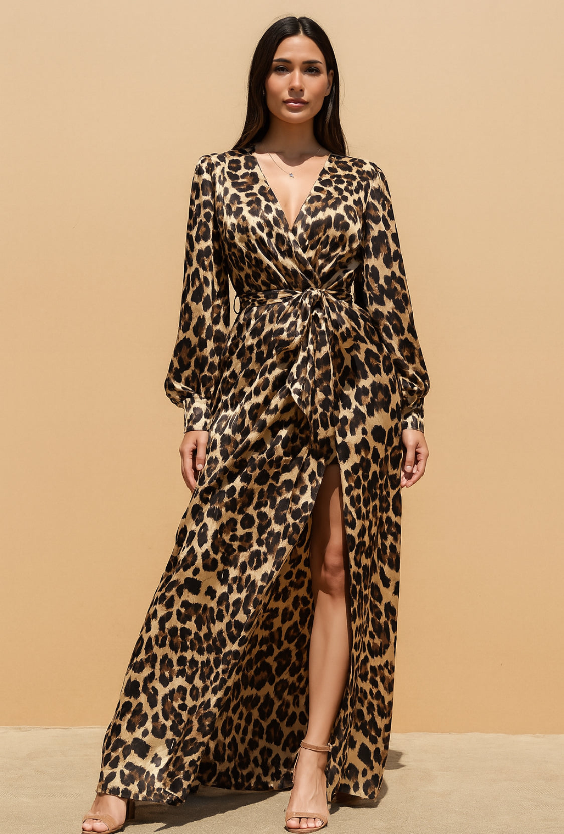 The Leopard Satin Maxi Dress