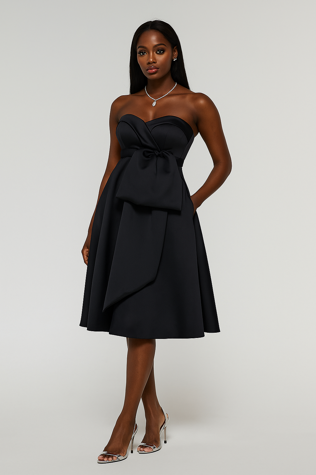 Midnight Elegance Bow Mini Dress