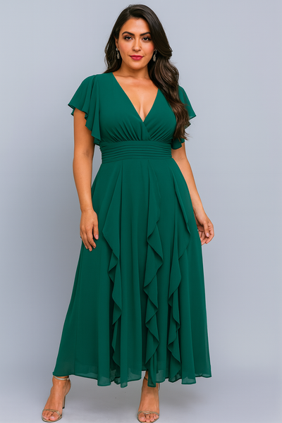 Emerald Flutter Sleeve Maxi Dress.