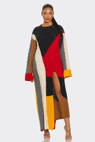 Jamison Color Block Maxi Sweater with Front Slit