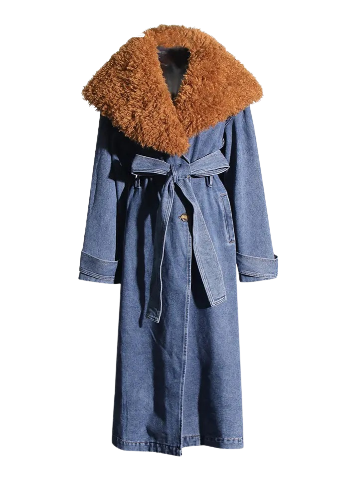 Athena Denim Fur Trench Coat