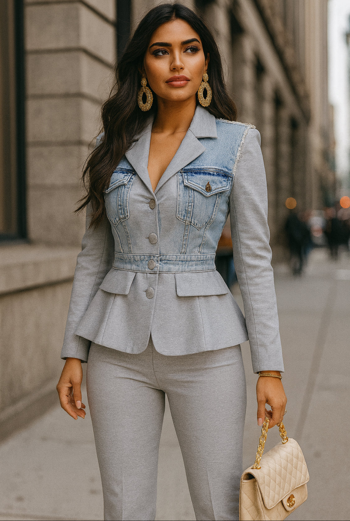 Denim Contrast Gray Blazer