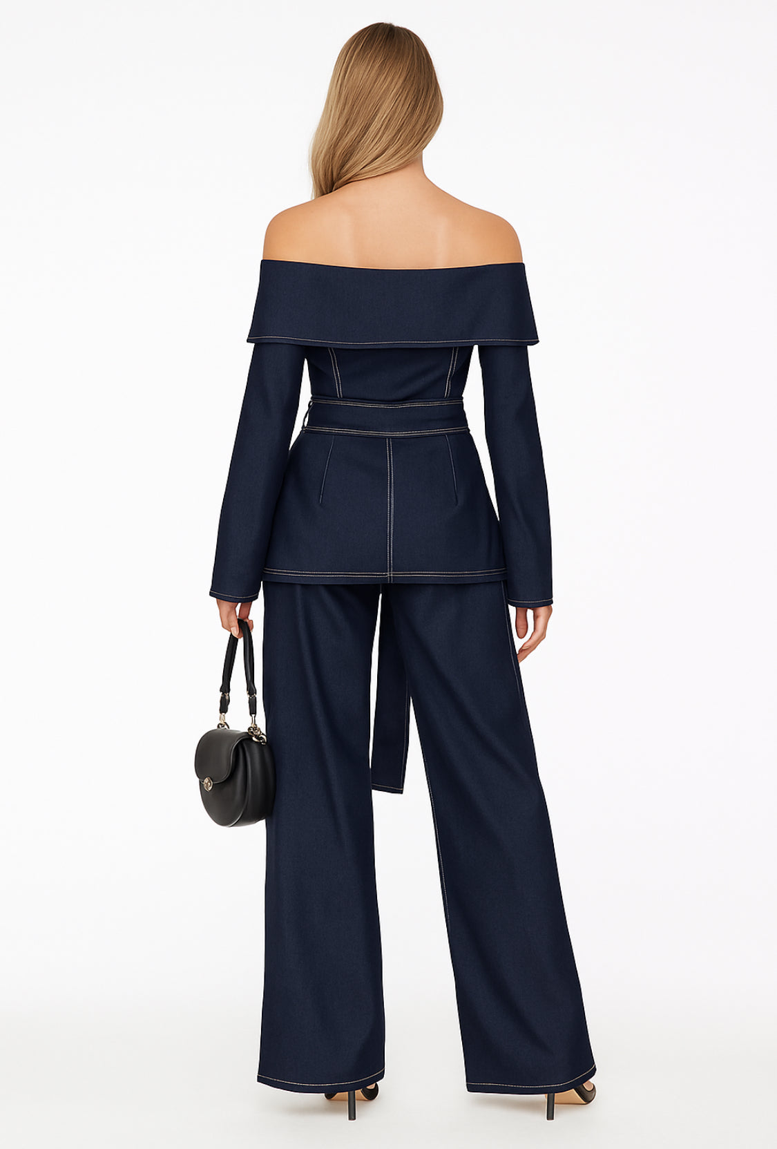 Off-Shoulder Denim Wide-Leg Set