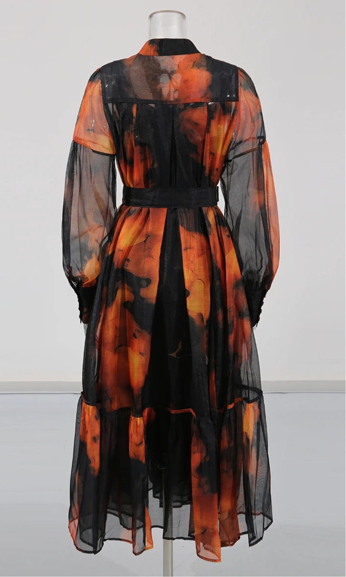 Midnight Ember Mesh Midi Dress