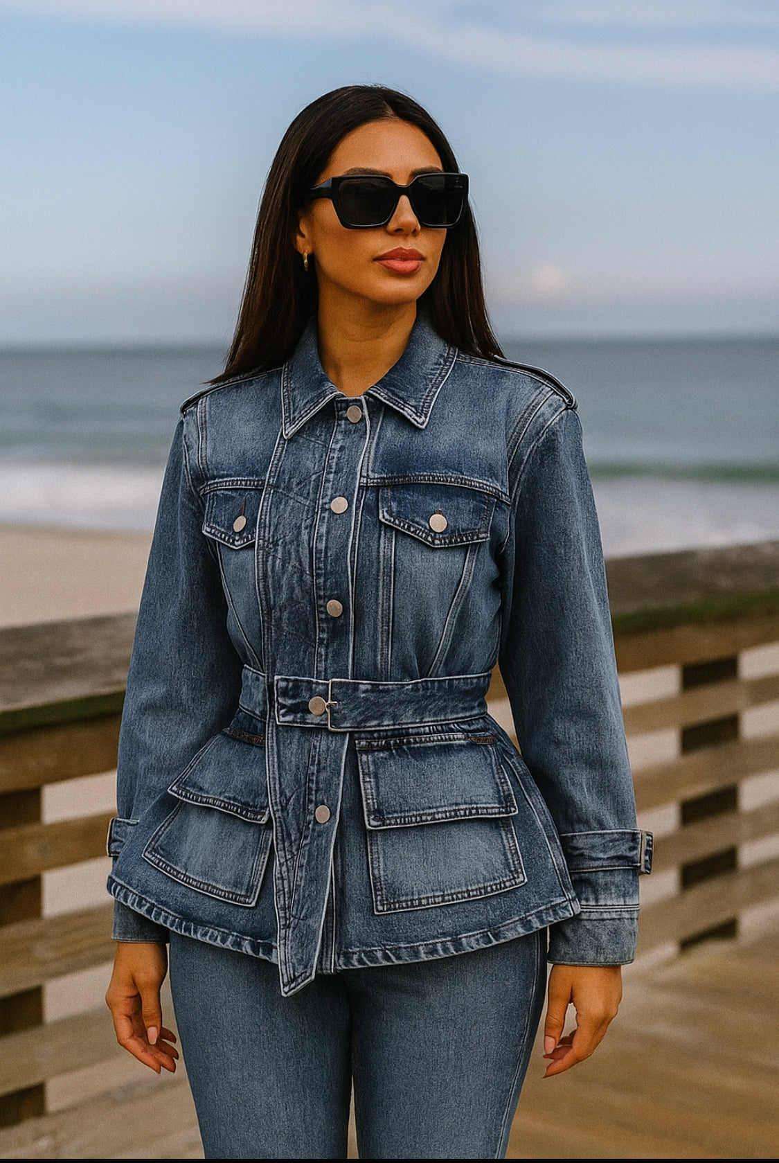 Coastal Chic Belted Denim Jacket