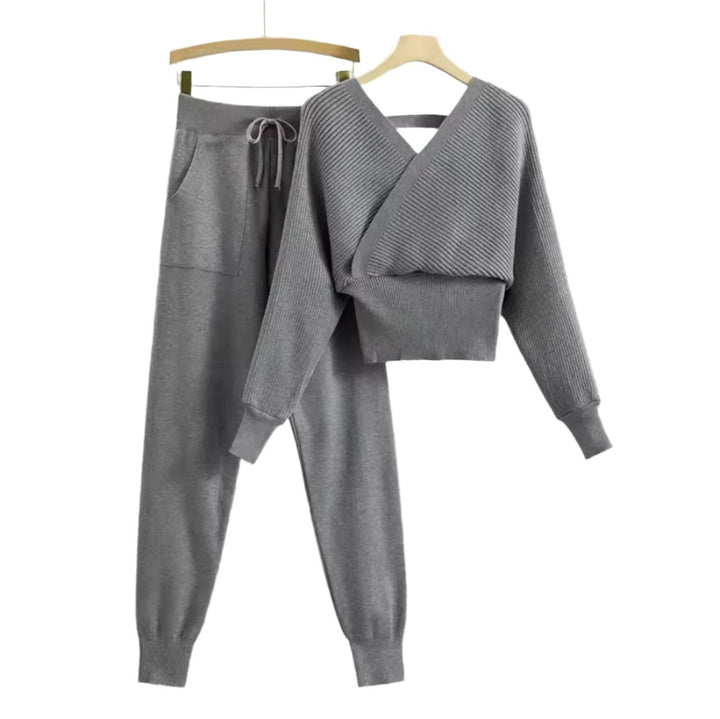 V Neck Knitted Sweater Pant Set
