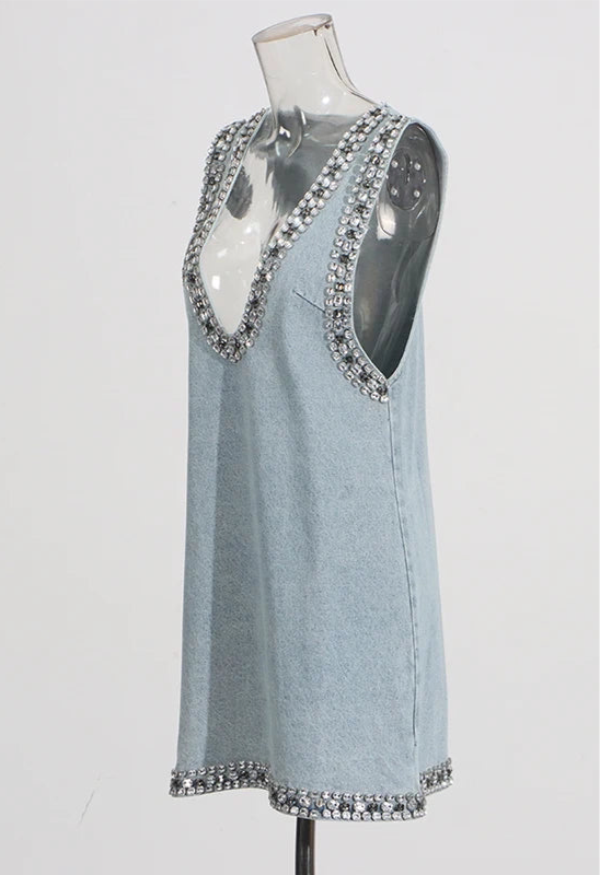 Starlight Denim Crystal Mini Dress