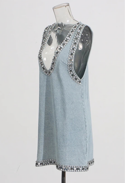 Starlight Denim Crystal Mini Dress