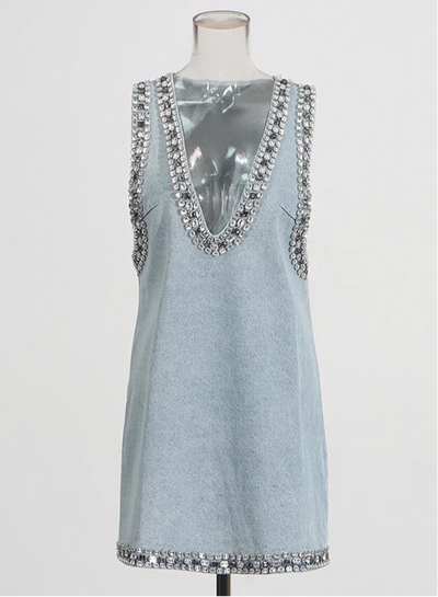 Starlight Denim Crystal Mini Dress