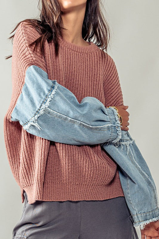 All About The Denim Sleeves Sweater