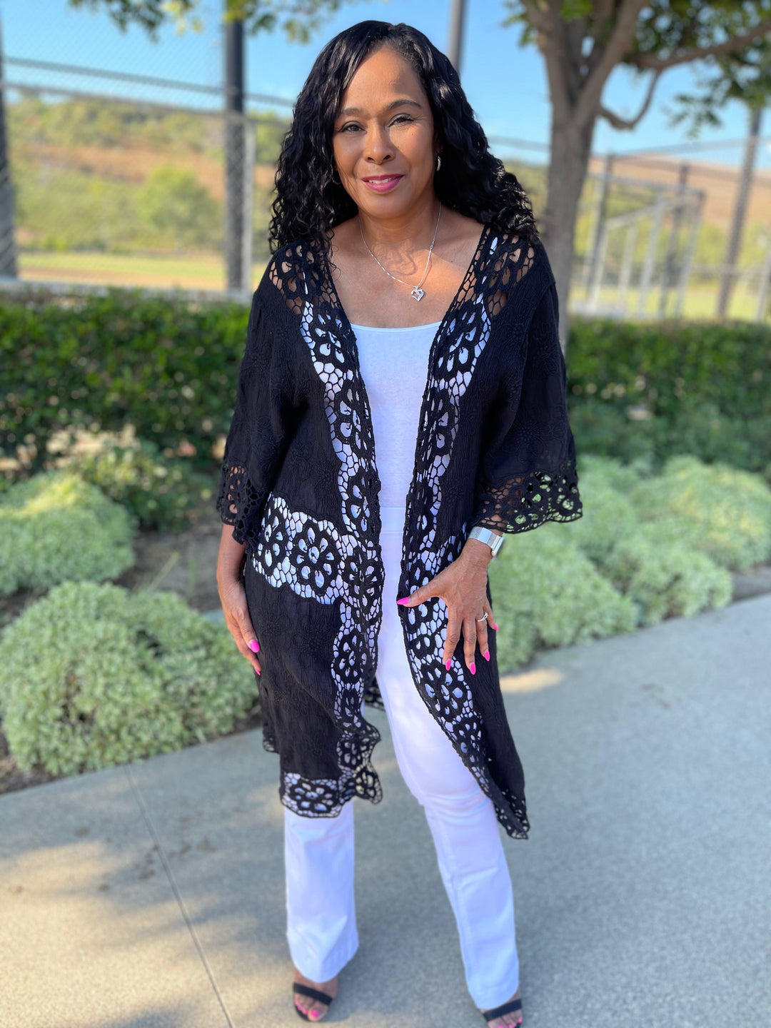 Floral Texture Lace Kimono