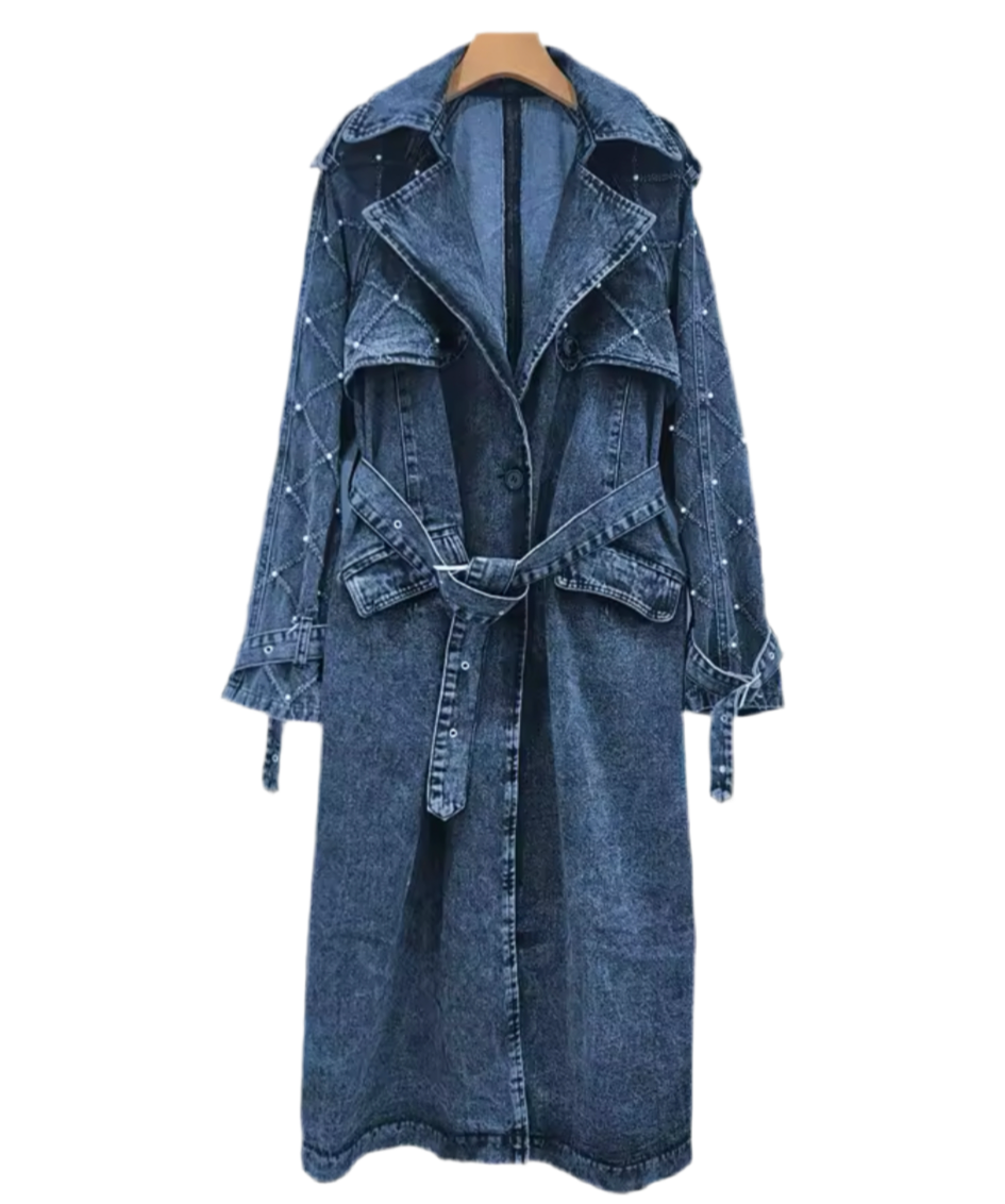 Women's Pearl Denim Trench Coat