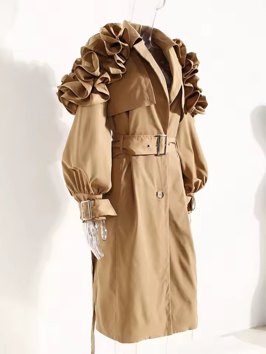 Ruffle Statement Trench Coat