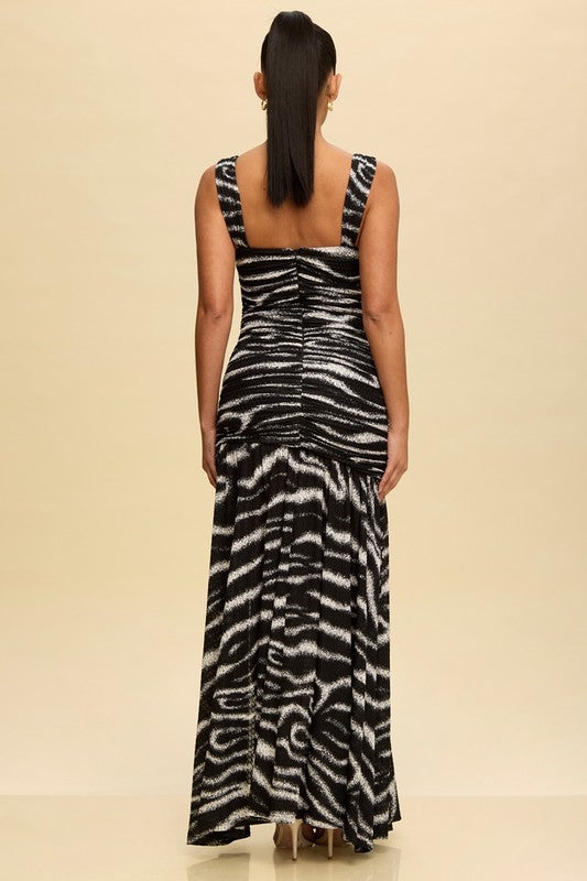 Zebra Ruched Maxi Dress
