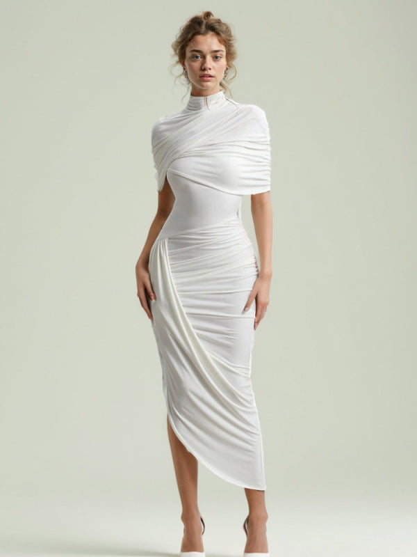 Crimson Elegance Draped Midi Dress