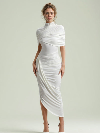 Crimson Elegance Draped Midi Dress