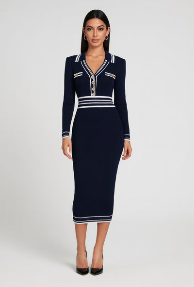 Camel Ribbed Knit Midi Dress