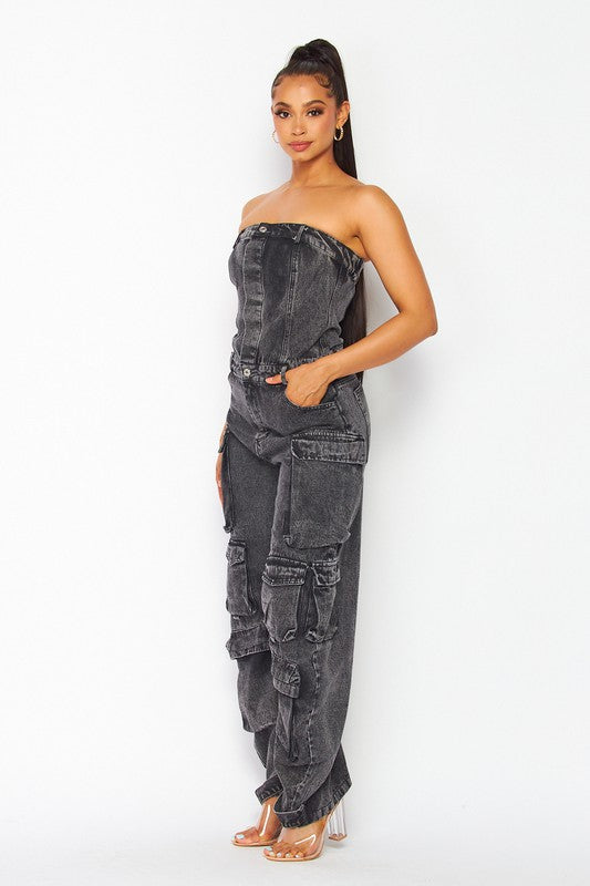 Elara Denim Cargo Jumpsuit