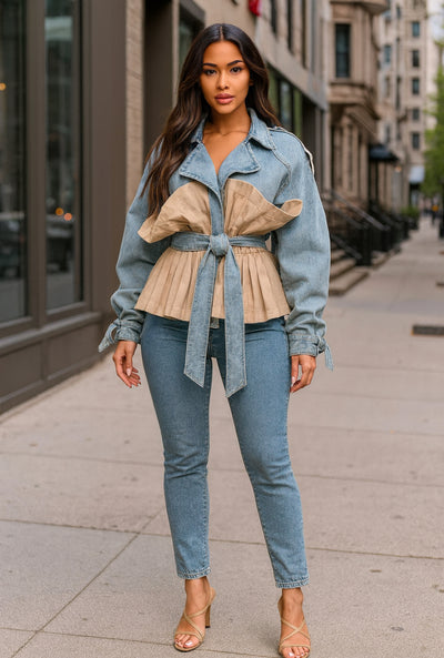 Denim Elegance Pleat Jacket