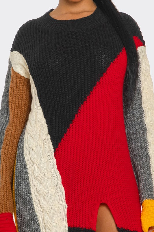 Jamison Color Block Maxi Sweater with Front Slit