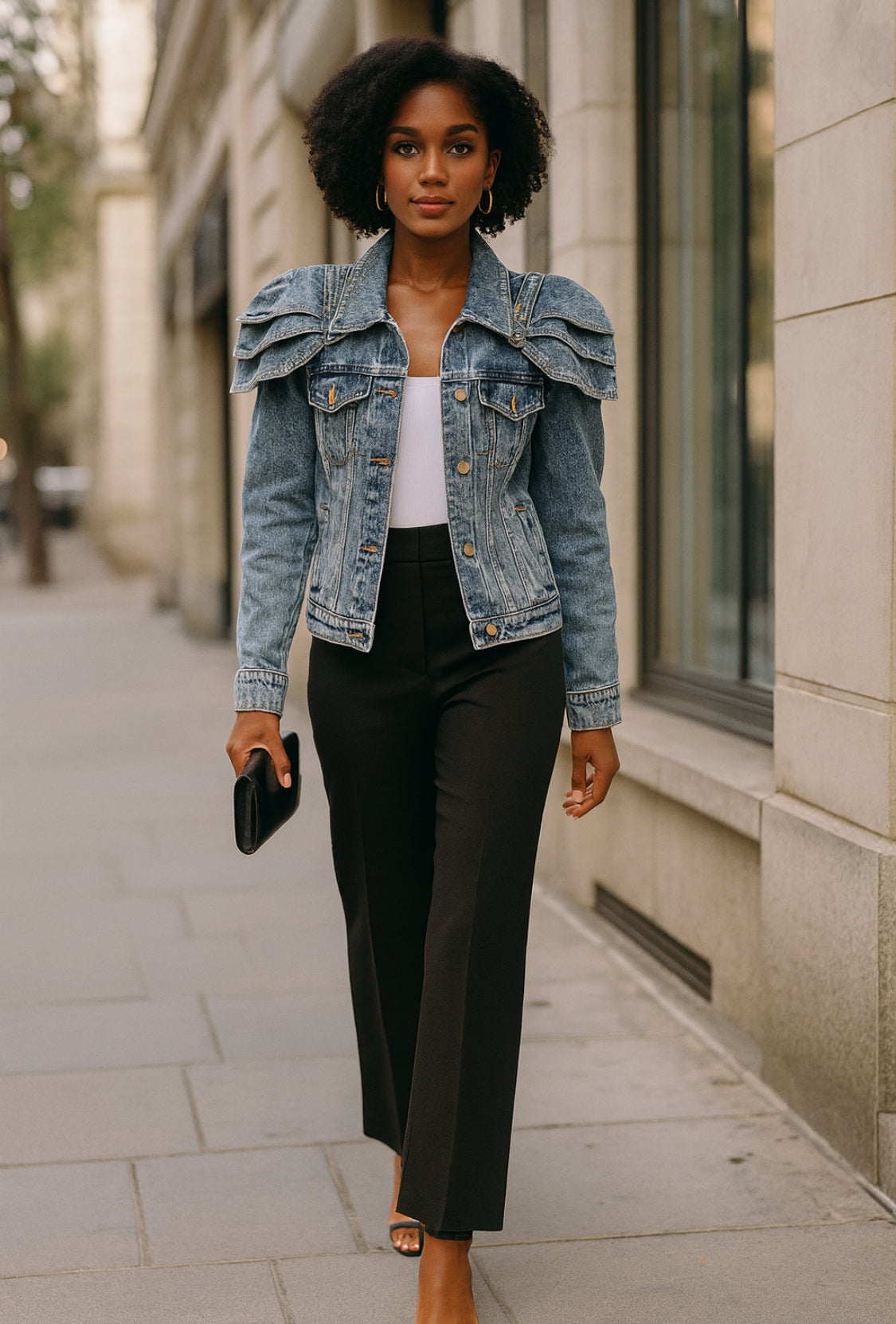 Layered Shoulder Denim Jacket