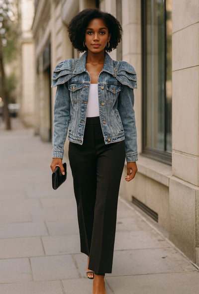 Layered Shoulder Denim Jacket