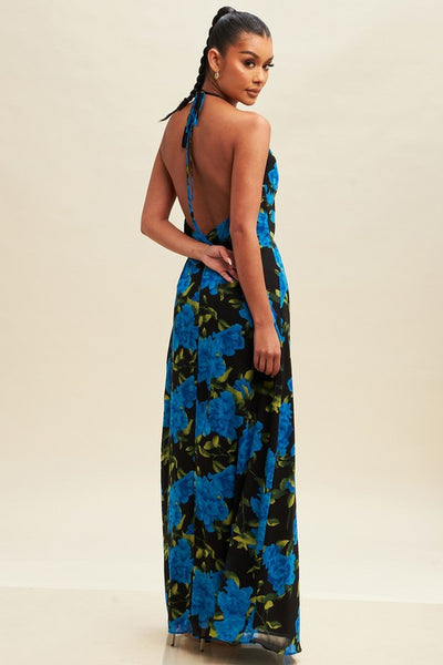 Luna Rose Print Halter Maxi Dress