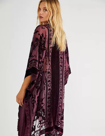 Sage Blossom Fringe Kimono