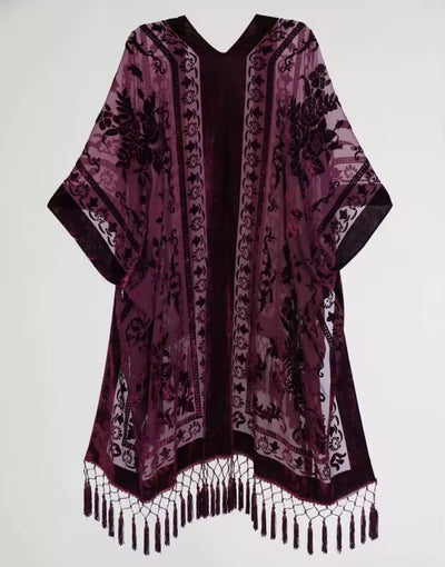 Sage Blossom Fringe Kimono