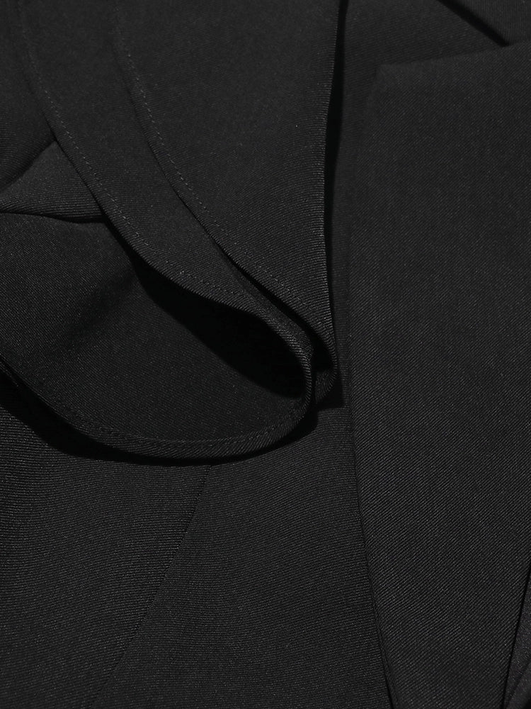 Chic Black Ruffle Shoulder Blazer