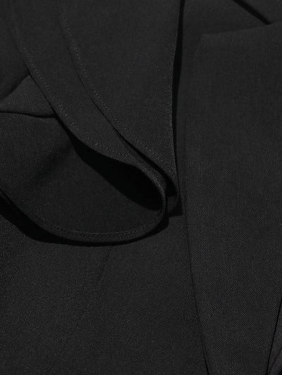 Chic Black Ruffle Shoulder Blazer