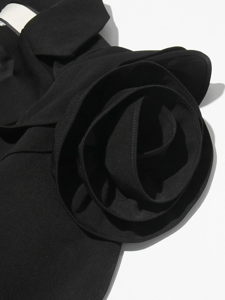 Chic Black Ruffle Shoulder Blazer
