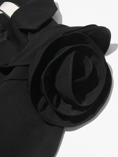 Chic Black Ruffle Shoulder Blazer