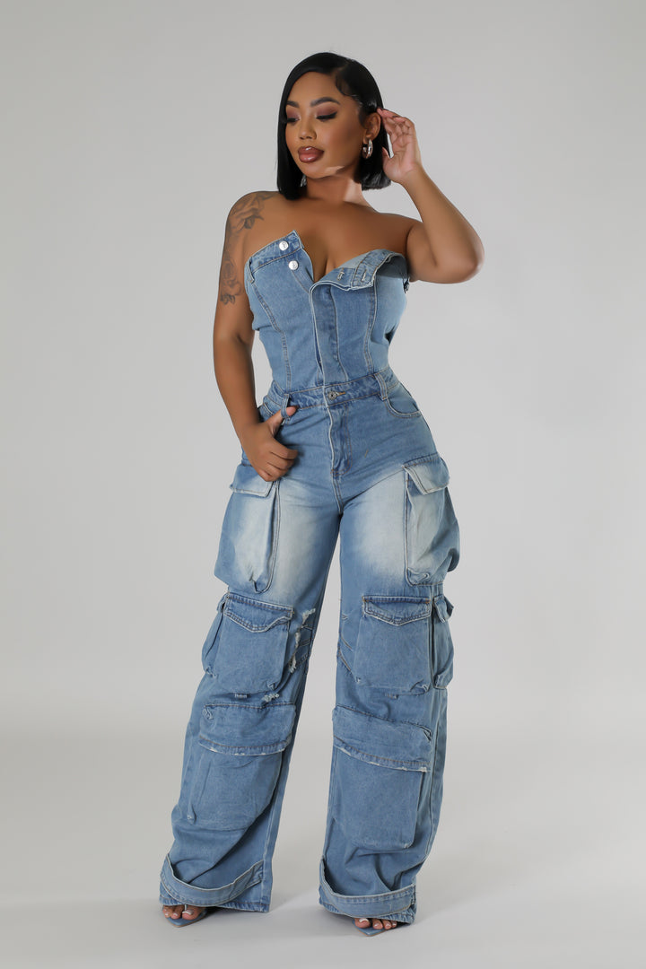 The Main One Denim Cargo Jumpsuit