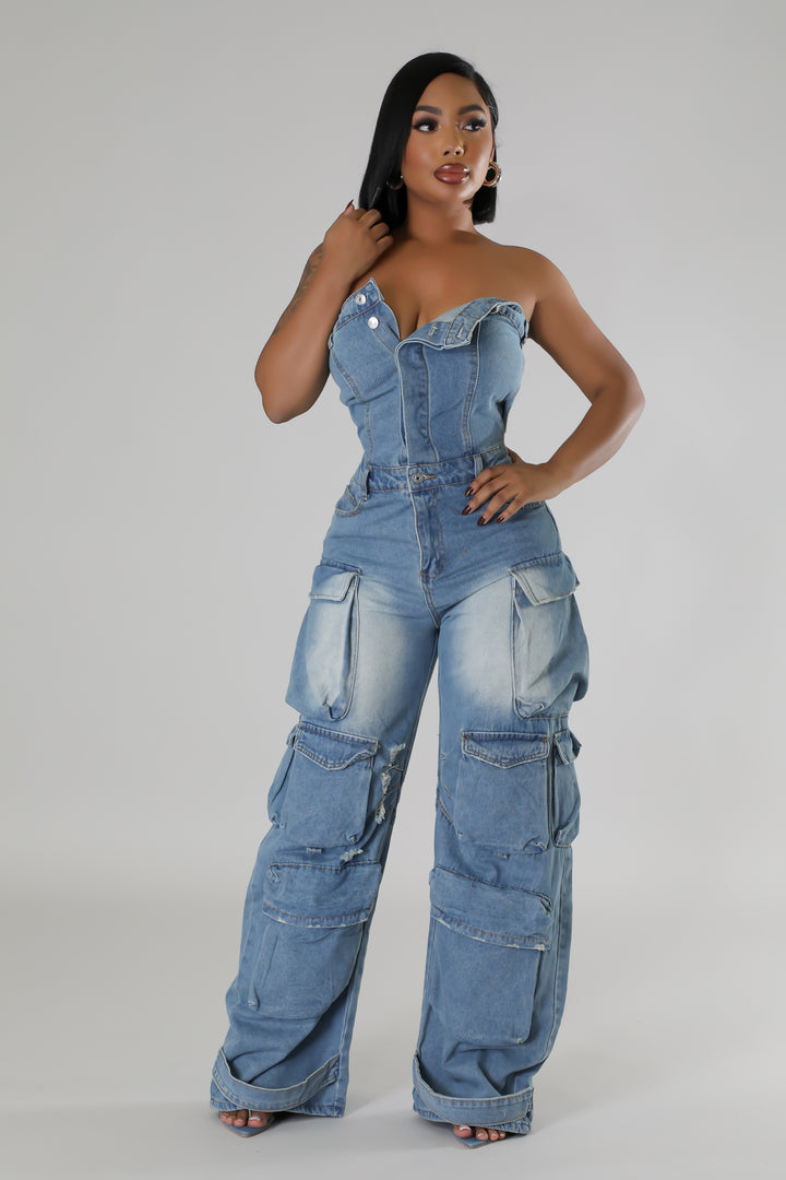 The Main One Denim Cargo Jumpsuit
