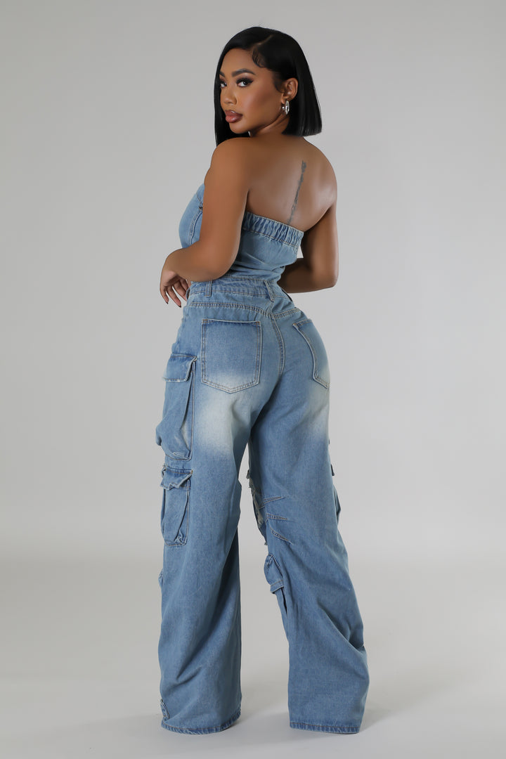 The Main One Denim Cargo Jumpsuit