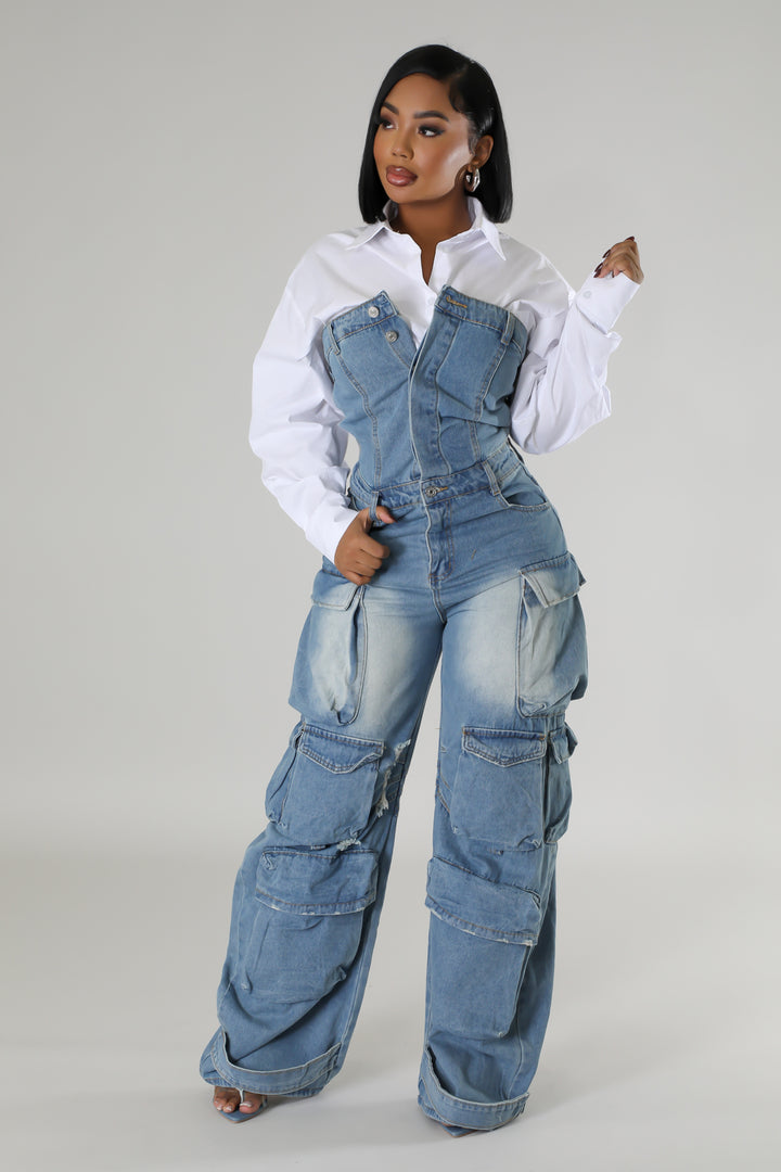 The Main One Denim Cargo Jumpsuit