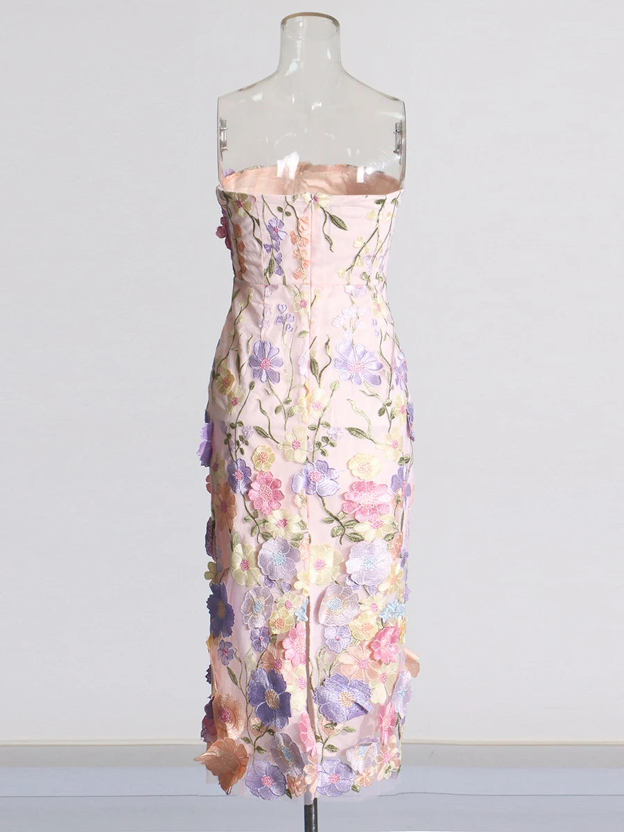 Garden Bloom Strapless Midi Dress