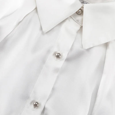 Cold-Shoulder Satin Tie Blouse